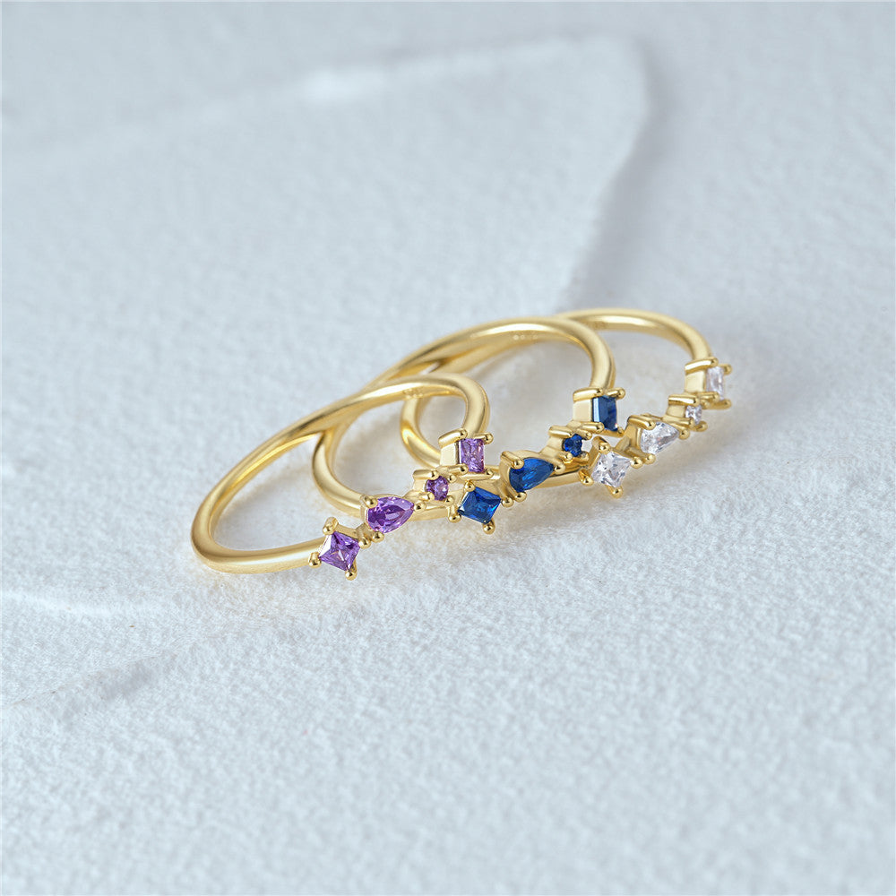 Mixed Gemstone Cluster Ring – 925 Sterling Silver, Gold Plated - Photo 6 | Pinky Promise