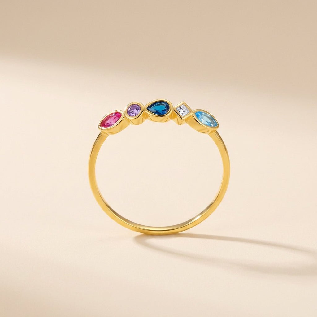 Buy Multicolor Mixed-Cut Bezel Ring - Gold Plated 925 Sterling Silver at Pinky Promise