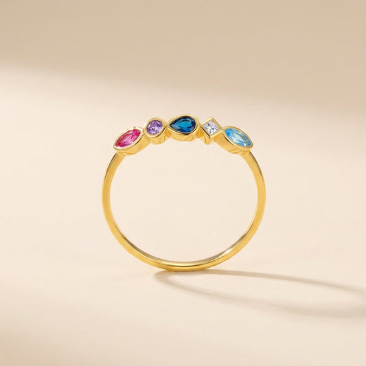 Buy Multicolor Mixed-Cut Bezel Ring - Gold Plated 925 Sterling Silver at Pinky Promise