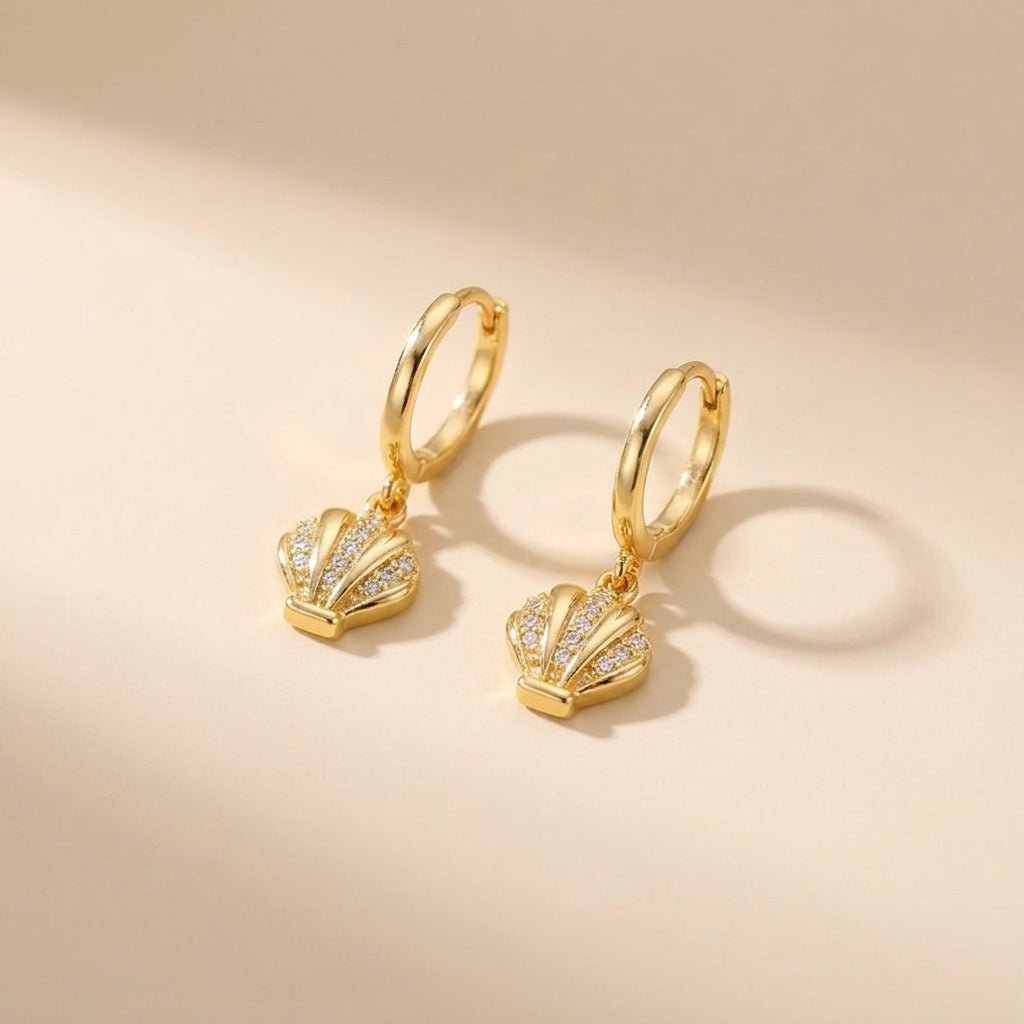 Buy Pavé Seashell Huggie Hoop Earrings – Gold Plated 925 Sterling Silver at Pinky Promise