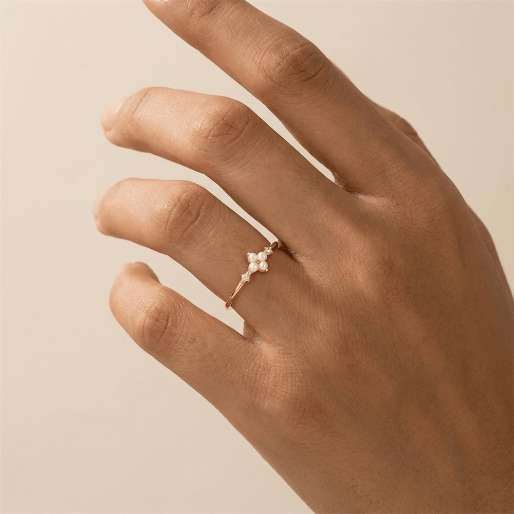 Pearl Flower Cluster Ring - Gold Plated 925 Sterling Silver | Pinky Promise