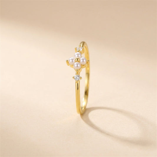 Buy Pearl Flower Cluster Ring - Gold Plated 925 Sterling Silver at Pinky Promise