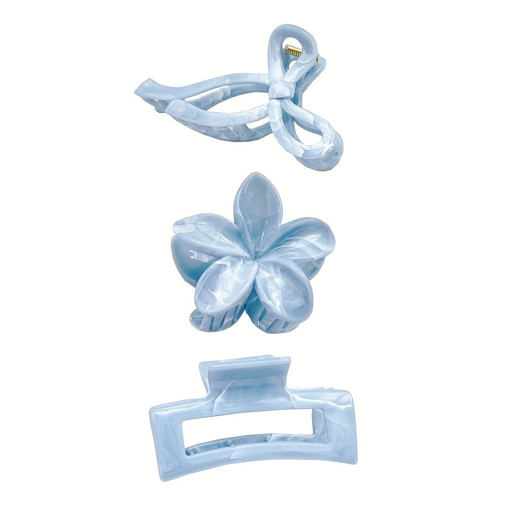 Pearlescent Baby Blue Hair Claw Clips – Elegant Marbled Acrylic Hair Accessories - Close Up | Pinky Promise