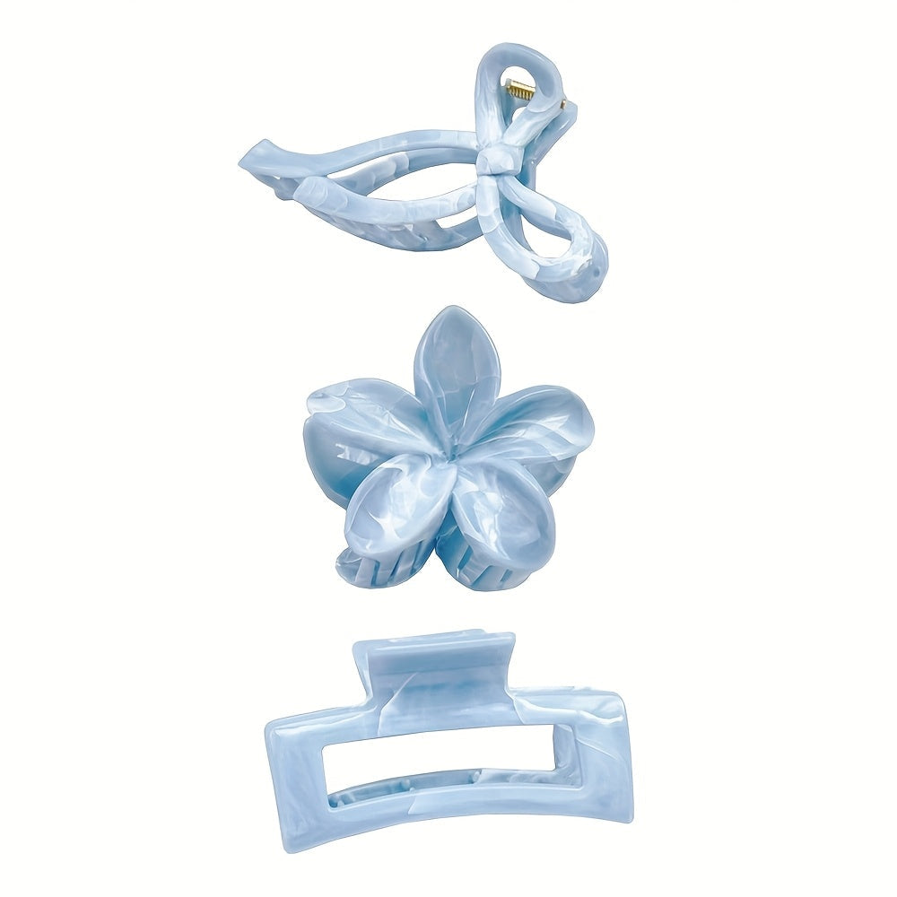 Pearlescent Baby Blue Hair Claw Clips – Elegant Marbled Acrylic Hair Accessories - Close Up | Pinky Promise