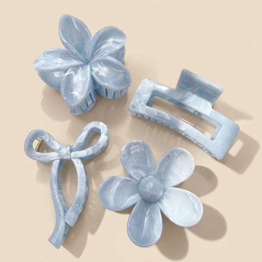 Buy Pearlescent Baby Blue Hair Claw Clips – Elegant Marbled Acrylic Hair Accessories at Pinky Promise