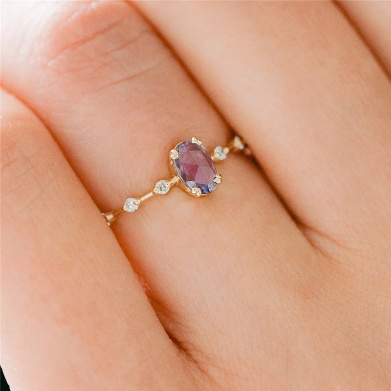 Purple Oval Ring – 925 Sterling Silver, Gold Plated - Photo 4 | Pinky Promise