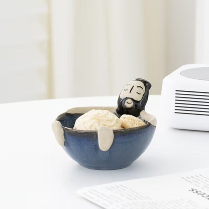 Quirky Bearded Man Ceramic Bowl - Close Up | Pinky Promise
