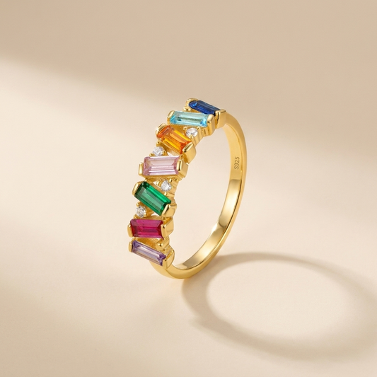 Buy Rainbow Baguette Zigzag Ring - Gold Plated 925 Sterling Silver at Pinky Promise