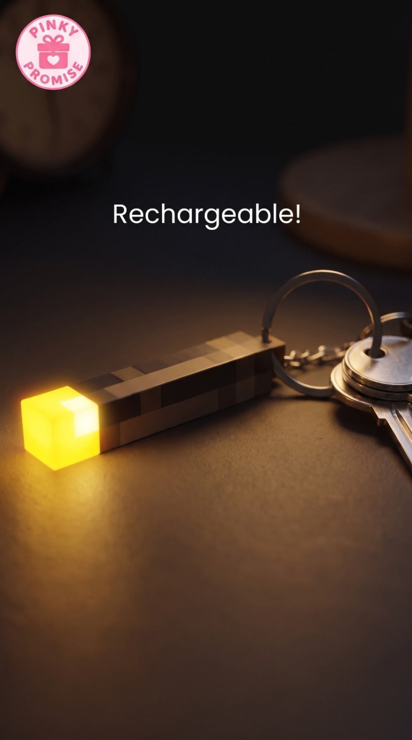 Rechargeable Minecraft Pixelated Torch Light Keychain - Pinky Promise