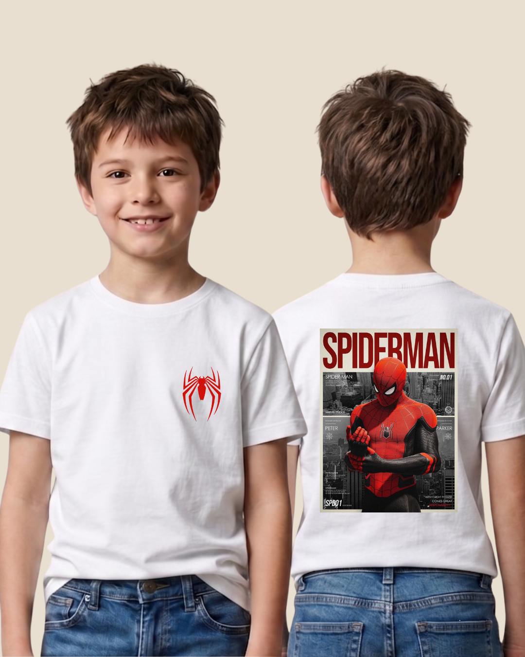 Spiderman t-shirt Kids Sizes - front and back | Pinky Promise