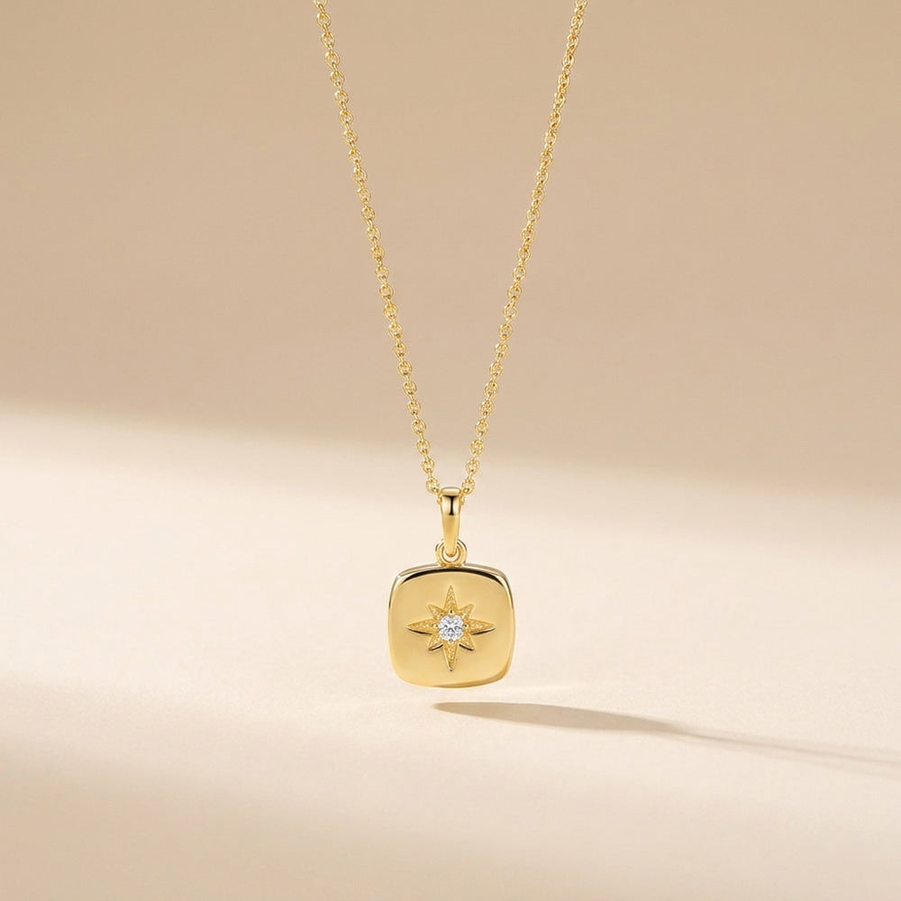 Buy Starburst Compass Pendant Necklace - Gold Plated 925 Sterling Silver at Pinky Promise