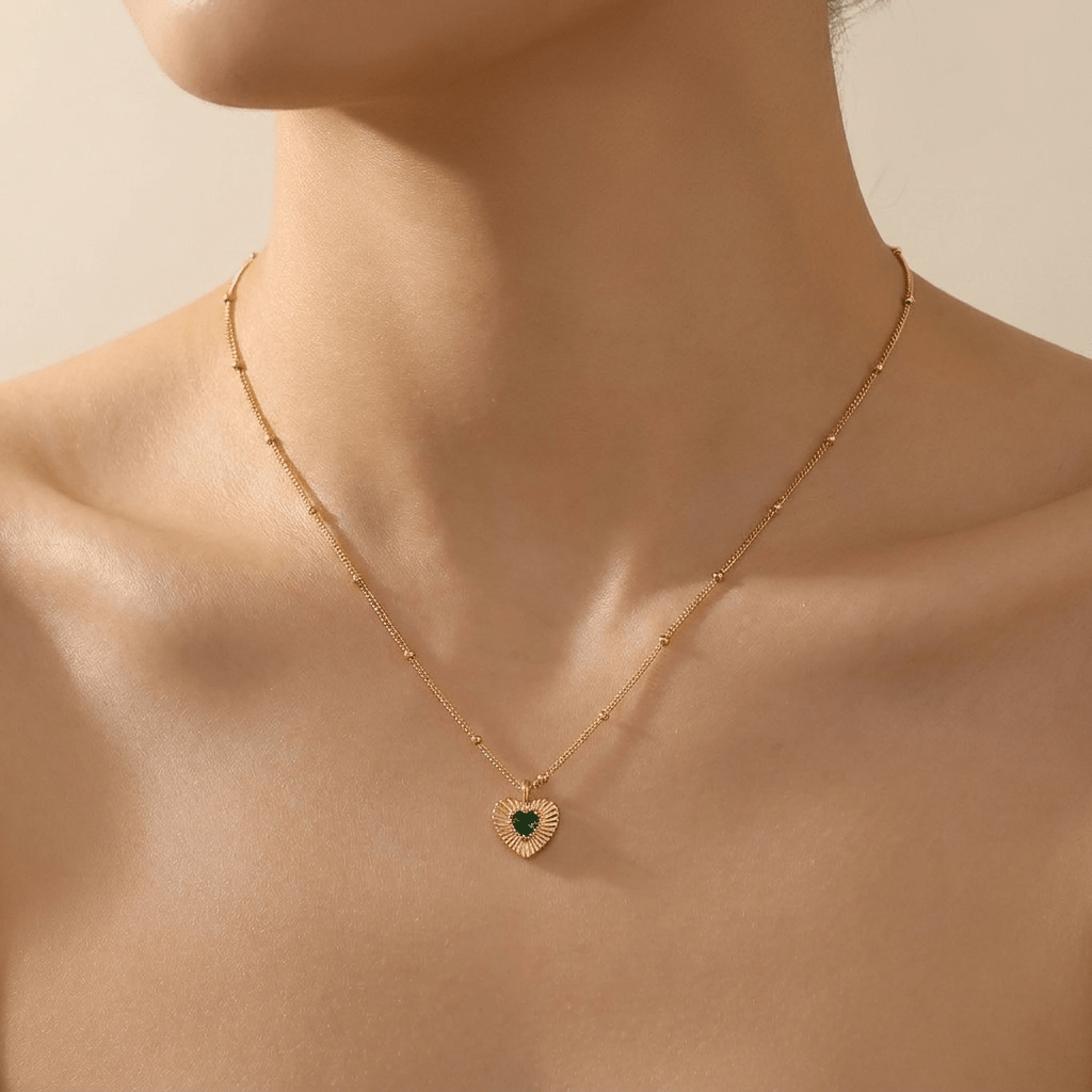 Sunburst Emerald Heart Pendant Necklace - Gold Plated 925 Sterling Silver | Pinky Promise