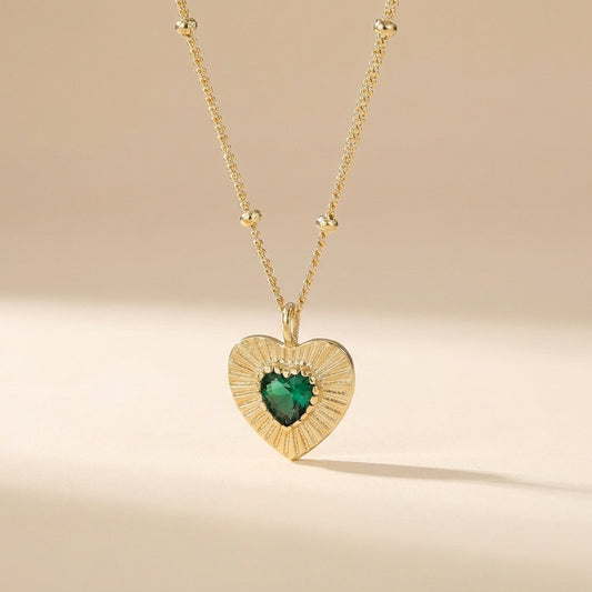 Buy Sunburst Emerald Heart Pendant Necklace - Gold Plated 925 Sterling Silver at Pinky Promise