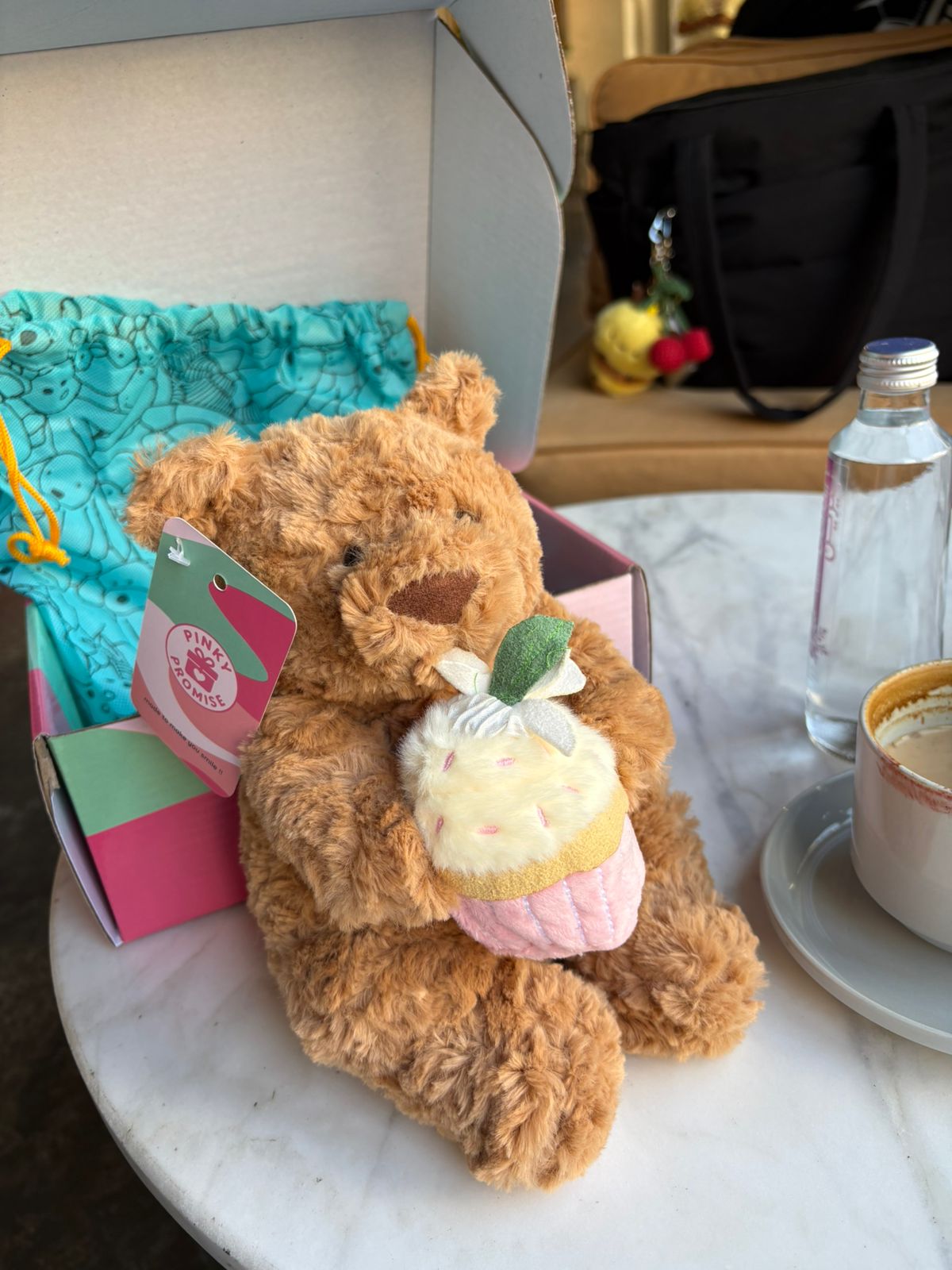 Sweetheart Brown Teddy Bear Plush with Pink Cupcake - 26 cm | Pinky Promise