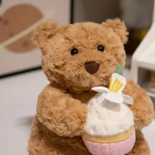 Sweetheart Brown Teddy Bear Plush with Pink Cupcake - 26 cm - Photo 6 | Pinky Promise