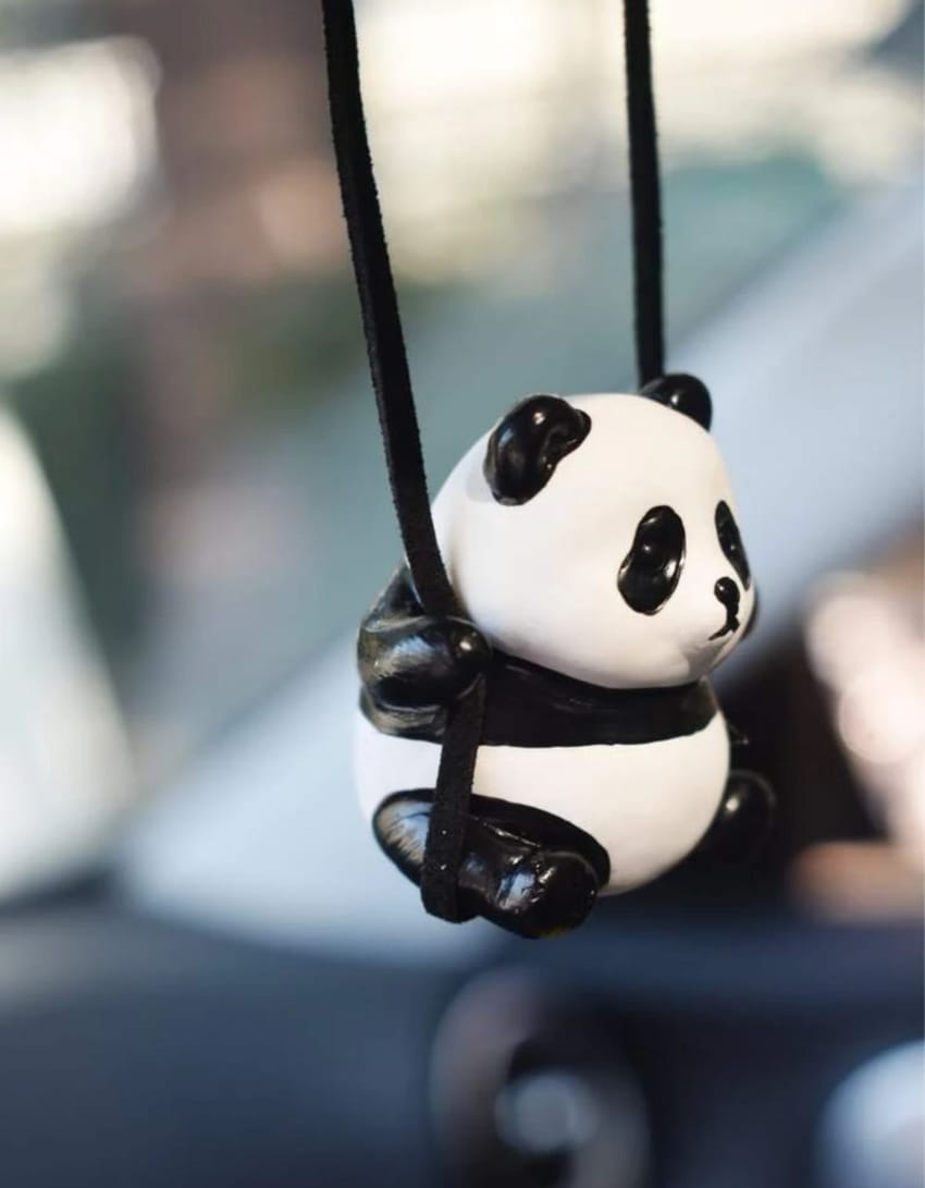 Swinging panda car decorations - Close Up | Pinky Promise