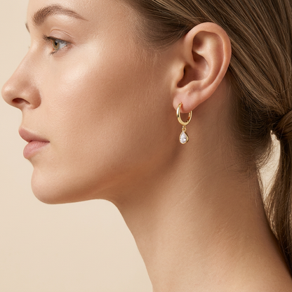 Teardrop Zircon Hoop Earrings - 925 Sterling Silver | Pinky Promise