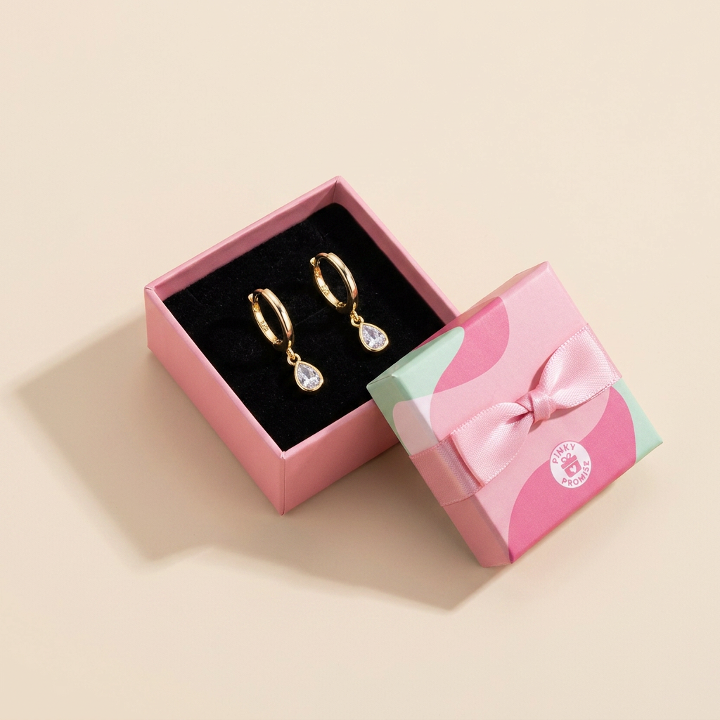 Teardrop Zircon Hoop Earrings - 925 Sterling Silver - Close Up | Pinky Promise