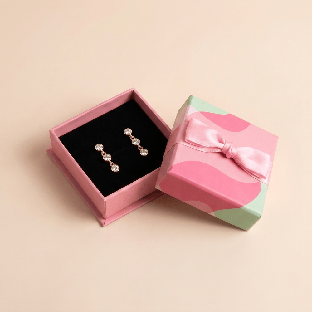 Trio Bezel Drop Earrings - 925 Sterling Silver - Close Up | Pinky Promise
