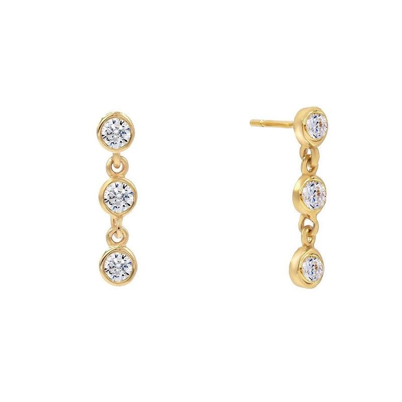 Trio Bezel Drop Earrings - 925 Sterling Silver - Photo 5 | Pinky Promise