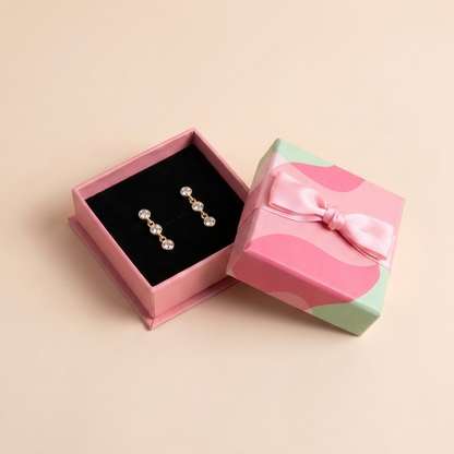 Trio Bezel Drop Earrings - 925 Sterling Silver - Close Up | Pinky Promise