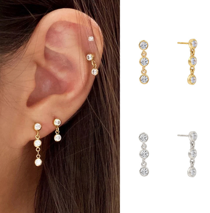 Trio Bezel Drop Earrings - 925 Sterling Silver - Photo 6 | Pinky Promise