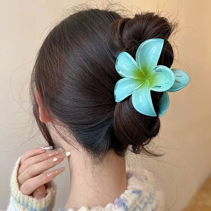 Tropical Plumeria Flower Hair Claw Clips – Gradient Acrylic Floral Hair Accessory | Pinky Promise