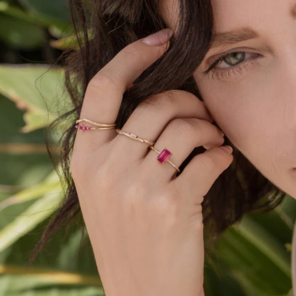 Twisted Vine Pink Stone Ring – 925 Sterling Silver, Gold Plated - Photo 7 | Pinky Promise