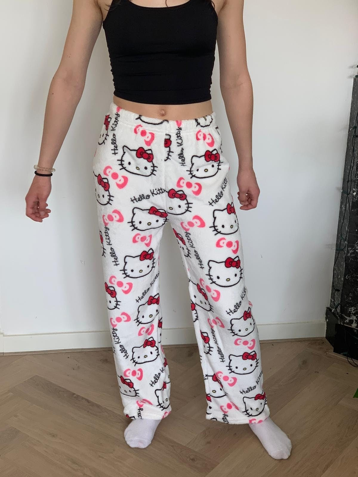 White hello kitty pajama pants (winter material)(خامة شتوية) - Close Up | Pinky Promise